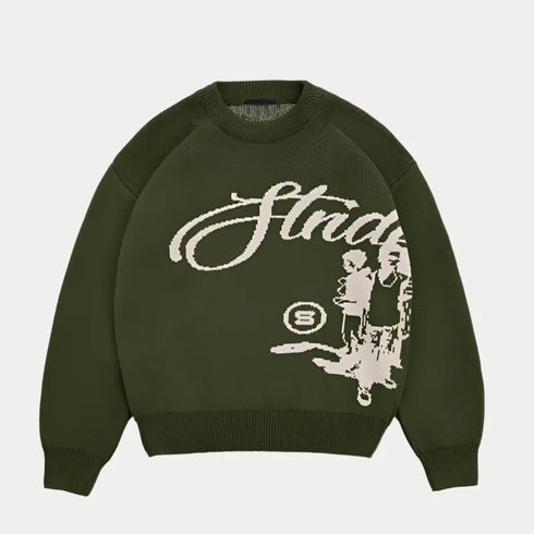 Retro Punk Knitted Sweater with O-neck and full sleeves, featuring a loose fit design ideal for autumn and winter.